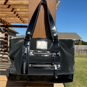 Tignanello Black Tote with Patent Trim